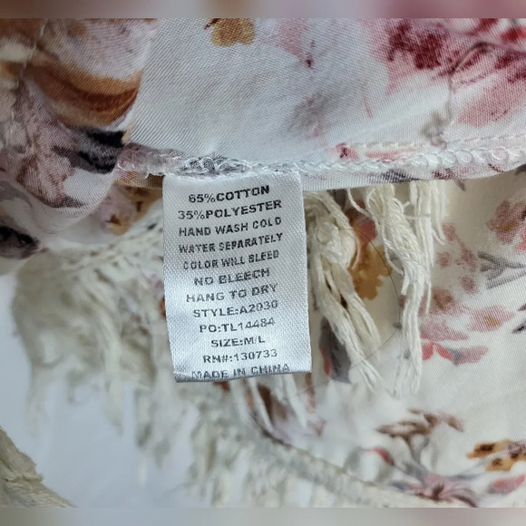 Umgee Boho White Floral Fringe Open Front Romantic Kimono Jacket‎ Size M/L - Picture 7 of 7